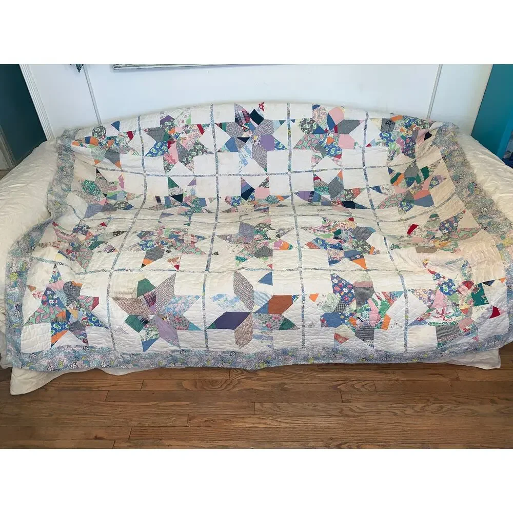 LARGE ANTIQUE 1930's 1940's 8 POINT ANTIQUE STAR QUILT-BEAUTIFUL COLORS!!!
